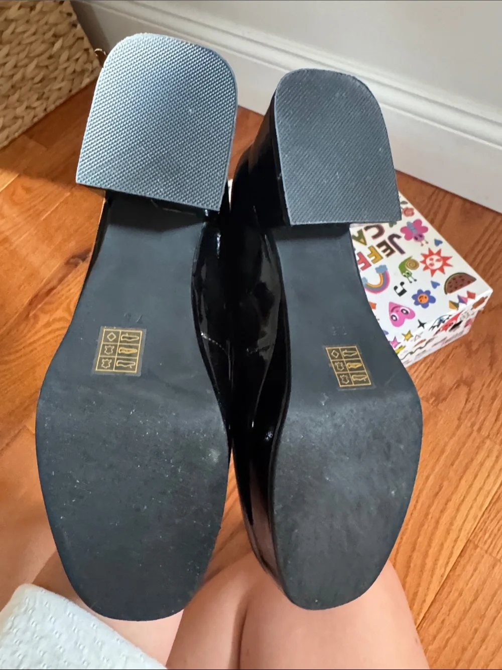 Jeffrey Campbell Black Patent Platform Loafers with Gold Buckle
